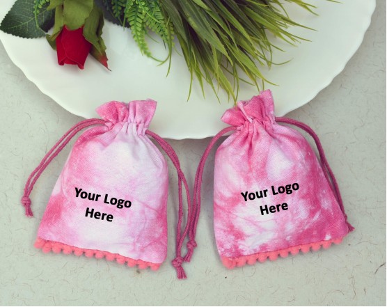 Pink Tye Dye Custom Jewelry Pouch With Logo Eco Friendly Personalize Drawstring Bag
