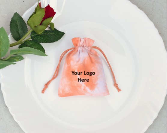 Orange Tie Dye Personalised Drawstring Pouch Bag, Wedding Favor Bags, Jewelry Packaging Pouches