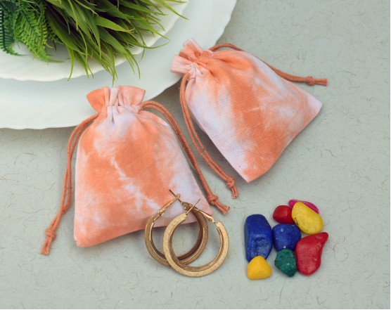 Orange Tye Dye Personalised Drawstring Pouch Bag, Wedding Favor Bags, Jewelry Packaging Pouches