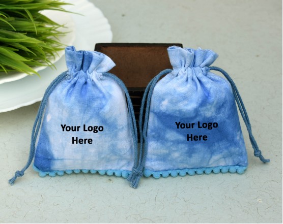 Blue Tye Dye Drawstring Packaging Pouch, Wedding Favor Bags, Jewellery Packaging Pouches