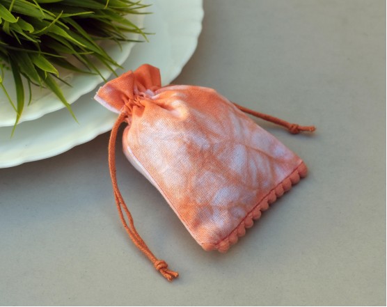 Orange Tye Dye Personalised Drawstring Pouch Bag, Pom Pom Jewelry Packaging Pouches