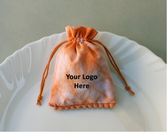 Orange Tie Dye Personalised Drawstring Pouch Bag, Pom Pom Jewelry Packaging Pouches