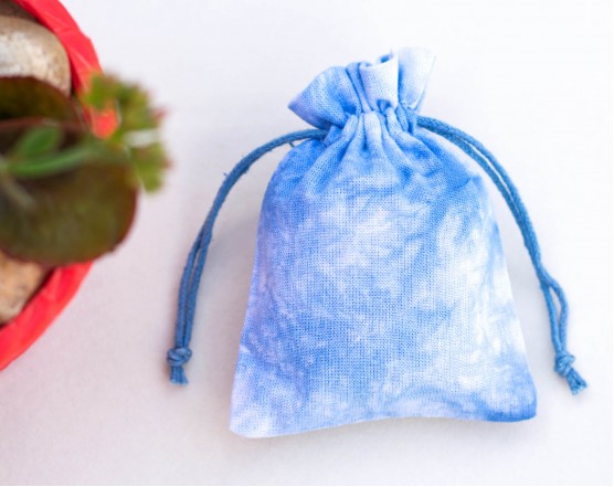 100 Blue Tye Dye Custom Jewelry Pouch, Wedding Favor Bag, Cotton Drawstring Pouch