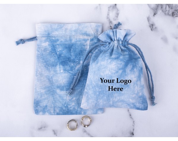 100 Blue Tie Dye Custom Jewelry Pouch, Wedding Favor Bag, Cotton Drawstring Pouch