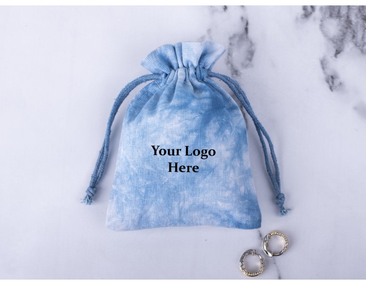 100 Blue Tie Dye Custom Jewelry Pouch, Wedding Favor Bag, Cotton Drawstring Pouch