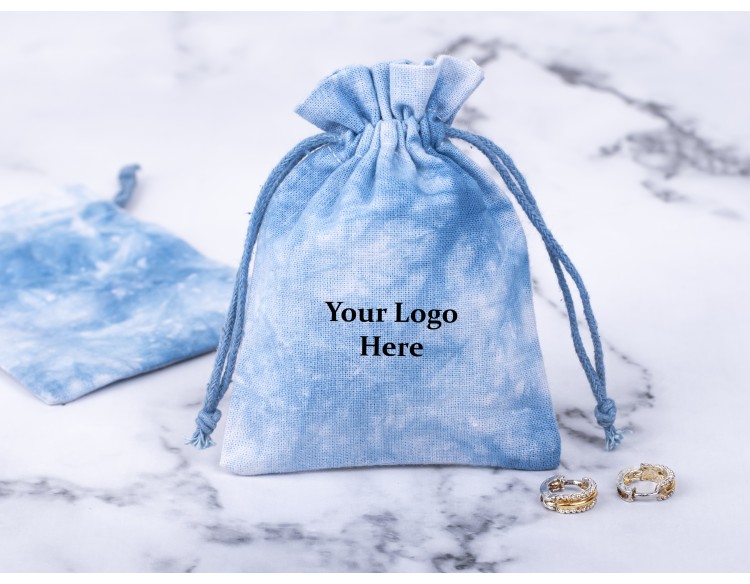 100 Blue Tie Dye Custom Jewelry Pouch, Wedding Favor Bag, Cotton Drawstring Pouch
