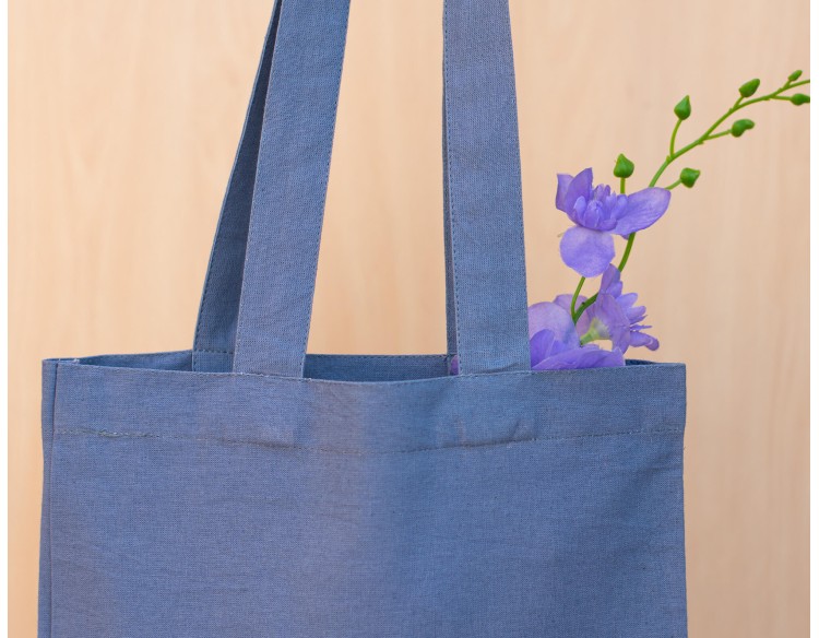 Pack of 25 Blueish Gray Cotton Designer Tote Bags in Bulk