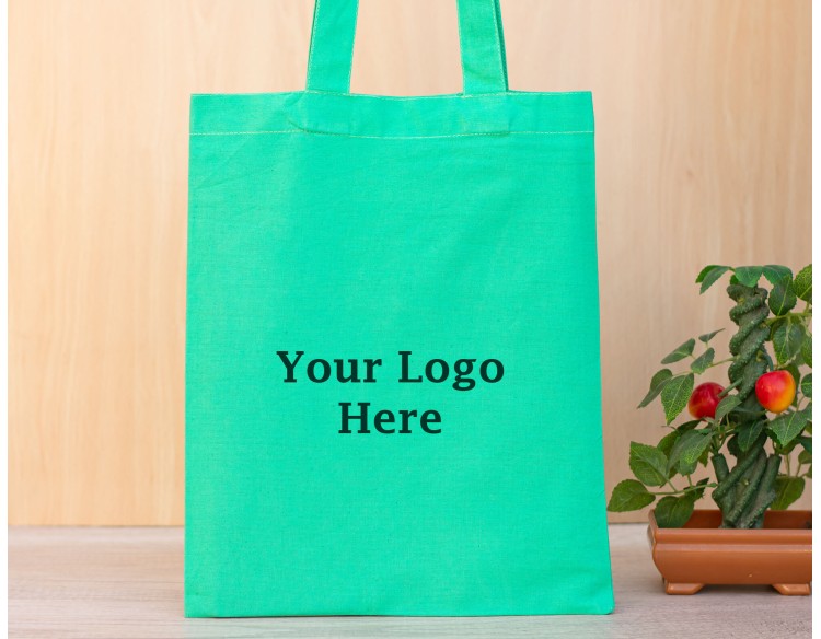 Pack of 25 Sea Green Cotton Tote Bags, Shoulder Bags for Women With Brand Logo