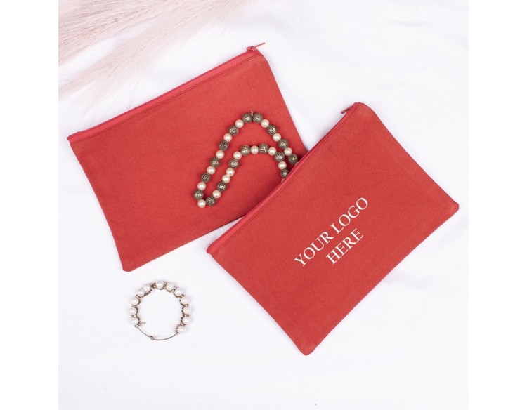Pack of 100 Red Cotton Zip Pouches & Bags in Bulk, Cloth Zipper Bags, Zipper Pouches in Wholesale
