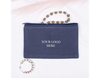 Pack of 100 Dark Blue Cotton Zip Pouches & Bags in Bulk, Organic Small Zip Coin Pouch, Cloth Zipper Bags