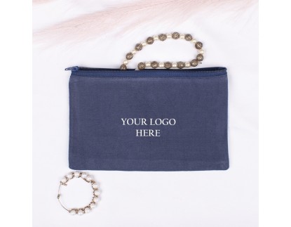 Pack of 100 Dark Blue Cotton Zip Pouches & Bags in Bulk, Organic Small Zip Coin Pouch, Cloth Zipper Bags