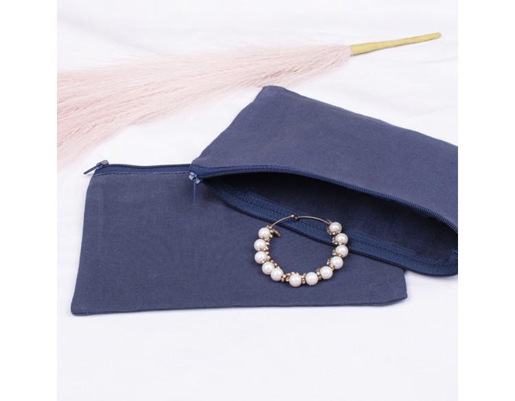 Pack of 100 Dark Blue Cotton Zip Pouches & Bags in Bulk, Organic Small Zip Coin Pouch, Cloth Zipper Bags