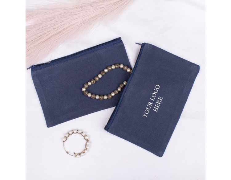 Pack of 100 Dark Blue Cotton Zip Pouches & Bags in Bulk, Organic Small Zip Coin Pouch, Cloth Zipper Bags