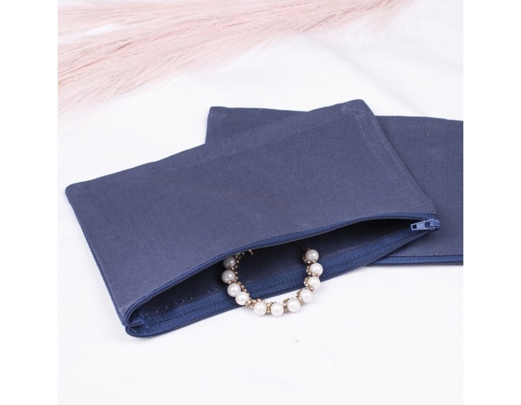 Pack of 100 Dark Blue Cotton Zip Pouches & Bags in Bulk, Organic Small Zip Coin Pouch, Cloth Zipper Bags