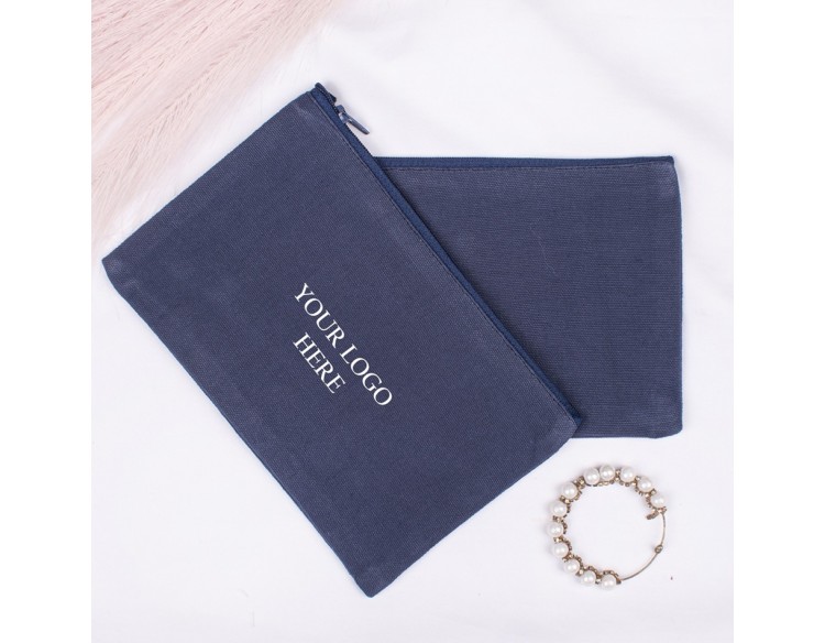 Pack of 100 Dark Blue Cotton Zip Pouches & Bags in Bulk, Organic Small Zip Coin Pouch, Cloth Zipper Bags