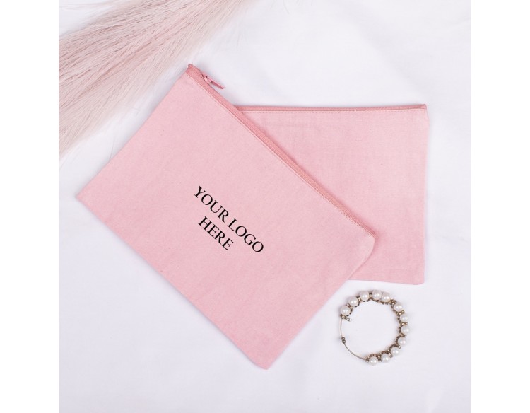 Pack of 100 Pink Cotton Zip Pouch & Bags in Bulk, Canvas Zipper Pouches in Wholesale, Small Zipper Bag