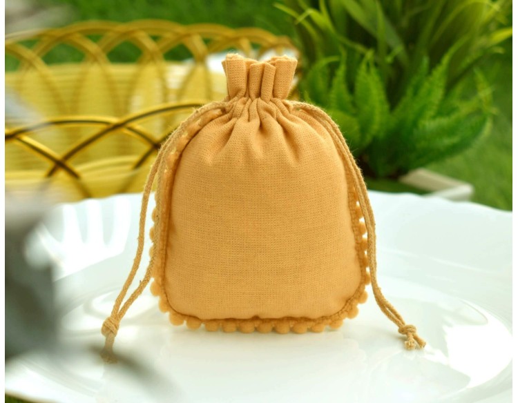 Designer Yellow Drawstring Pouch, Custom Logo Jewelry Pouch, Wedding Favor Bag