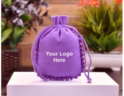Designer Purple Cotton Drawstring Pouch, Jewelry Pouches, Wedding Favor Bags