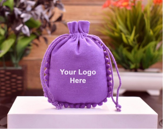 Designer Purple Drawstring Pouch, Custom  Jewelry Package, Wedding Favor Bag