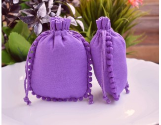 Designer Purple Cotton Drawstring Pouch, Jewelry Pouches, Wedding Favor Bags