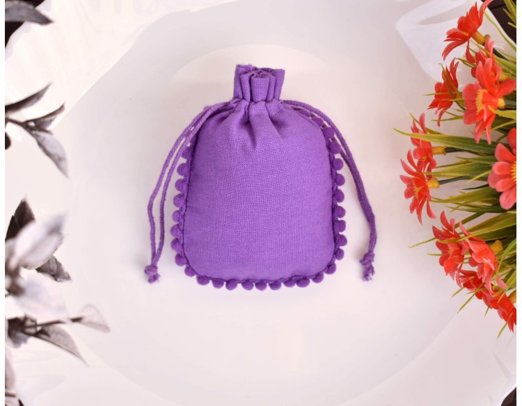 Designer Purple Cotton Drawstring Pouch, Jewelry Pouches, Wedding Favor Bags