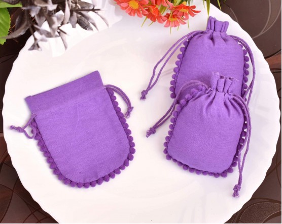 Designer Purple Drawstring Pouch, Custom  Jewelry Package, Wedding Favor Bag