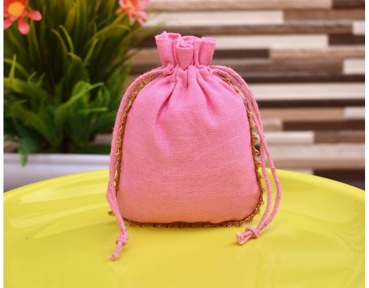 Pink Cotton Drawstring Pouch, Cotton Jewelry Bag, Custom Wedding Favor Bag