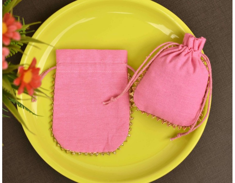 Pink Cotton Drawstring Pouch, Cotton Jewelry Bag, Custom Wedding Favor Bag