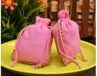 Pink Cotton Drawstring Pouch, Cotton Jewelry Bag, Custom Wedding Favor Bag