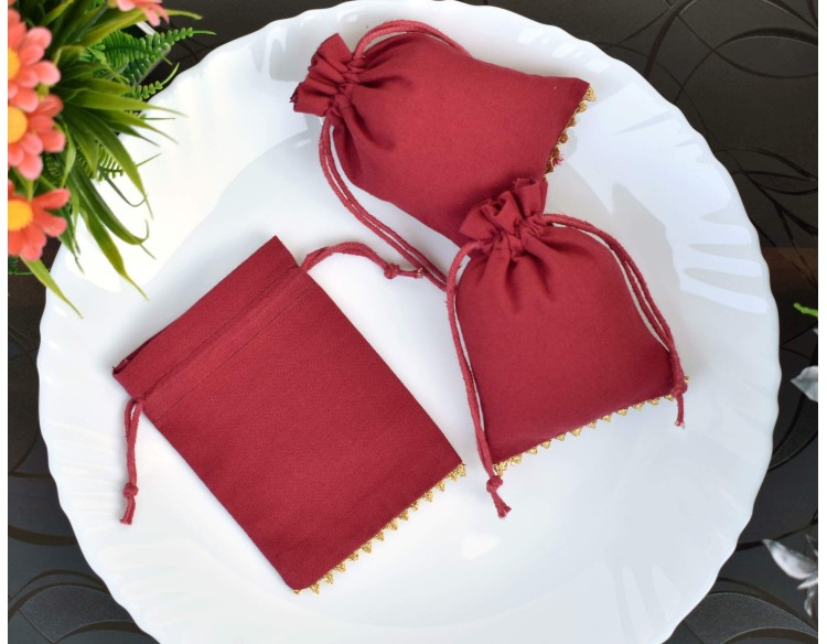 Red Designer Custom Logo Jewelry Pouch, Favor Bag, Cotton Drawstring Pouch