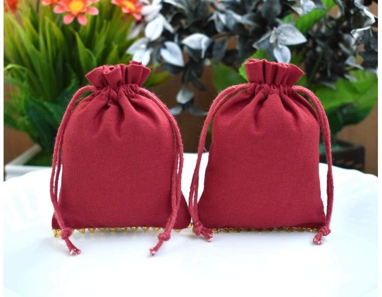 Red Designer Custom Logo Jewelry Pouch, Favor Bag, Cotton Drawstring Pouch