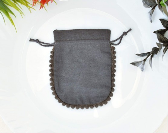 Grey Designer  Custom Logo Jewelry Pouch, Wedding Favor Bag, Cotton Drawstring Pouch