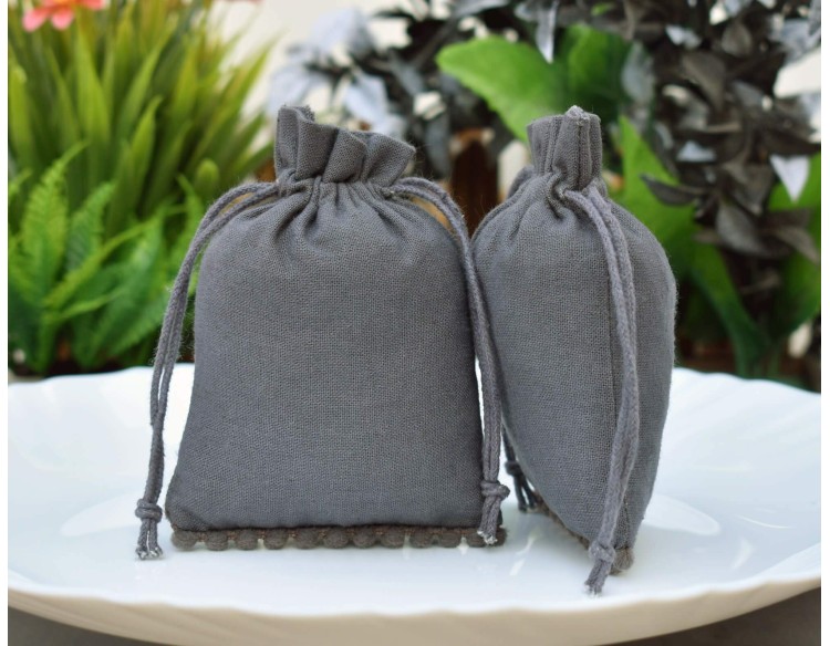 Designer Pom Pom Cotton Drawstring Pouch, Cotton Jewellery Package, Custom Wedding Favor Bag