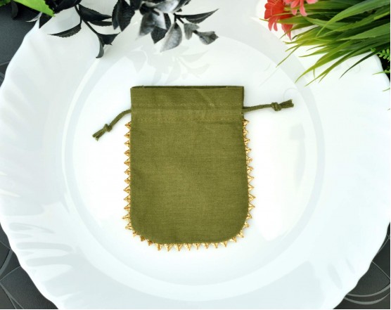 Olive Green Designer Custom Jewelry Package Eco Friendly Cotton Pouch