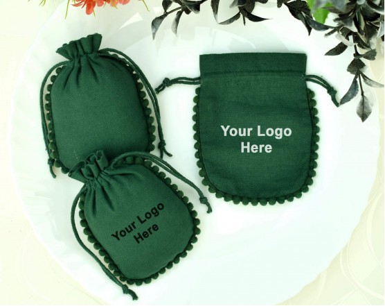 Green Custom Jewelry Pouch With Logo Wedding Favor Bag Cotton Drawstring pouch