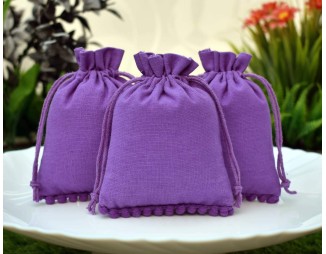 100 Pack Designer Purple Custom Jewelry Pouch with Logo, Small Drawstring Bags, Wedding Favor Bags