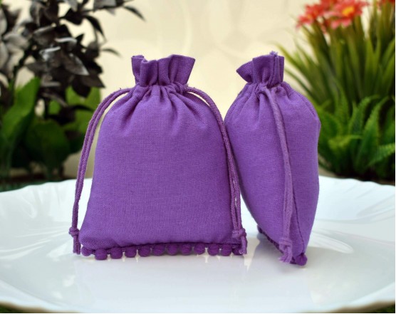 Designer Purple Custom Jewellery Pouch With Logo Small Drawstring Bag