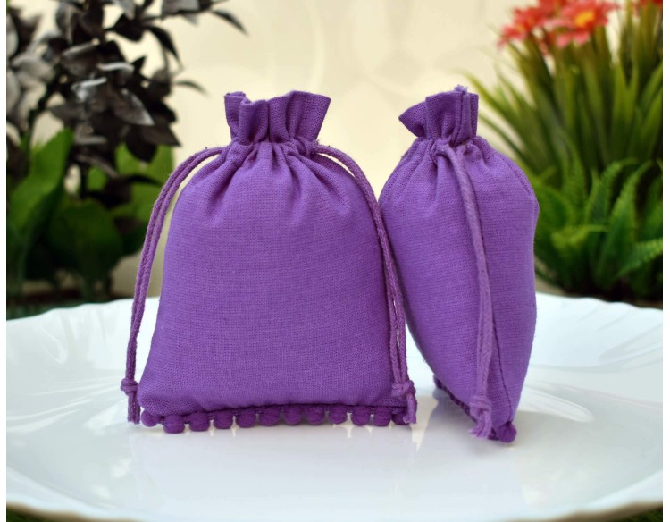 100 Pack Designer Purple Custom Jewelry Pouch with Logo, Small Drawstring Bags, Wedding Favor Bags