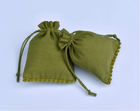 Olive Green Designer Custom Logo Jewelry Pouch, Wedding Favor Bag, Cotton Drawstring Pouch
