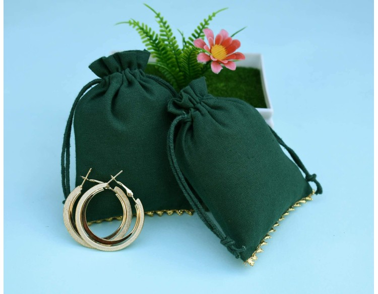 Green Custom Drawstring Pouches with Personalized Logo, Jewelry Bags, Wedding Favor Bags