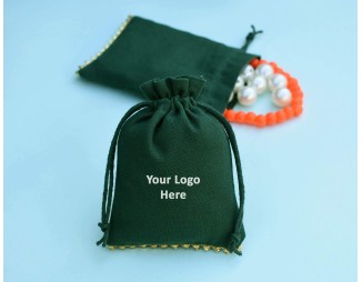 Green Custom Drawstring Pouches with Personalized Logo, Jewelry Bags, Wedding Favor Bags