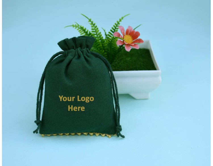 Green Custom Drawstring Pouches with Personalized Logo, Jewelry Bags, Wedding Favor Bags