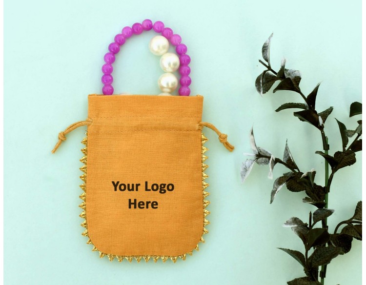 Yellow Cotton Drawstring Wedding Favor Bags | Custom Jewelry Pouches With Logo 
