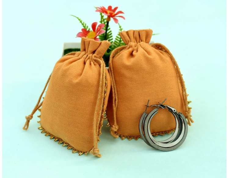 Yellow Cotton Drawstring Wedding Favor Bags | Custom Jewelry Pouches With Logo 