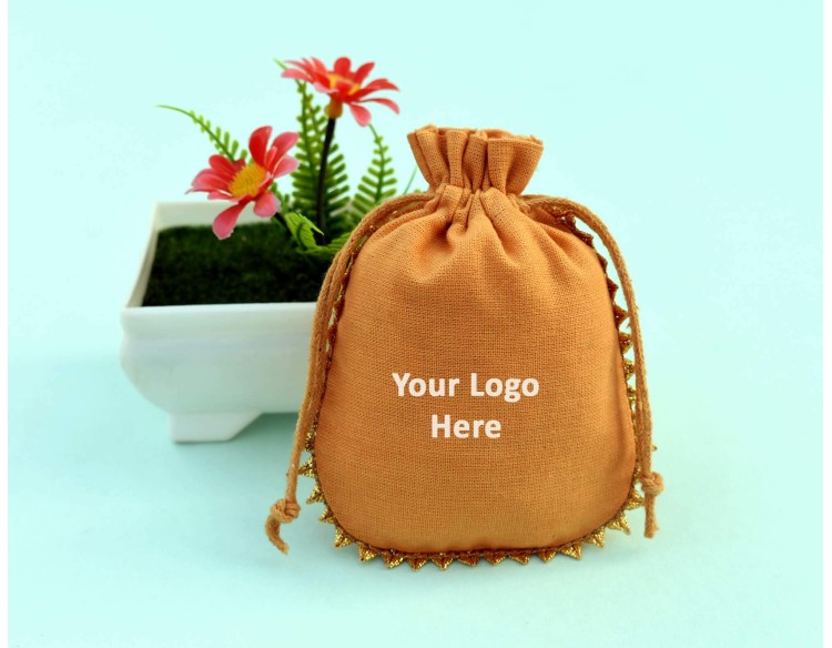 Yellow Cotton Drawstring Wedding Favor Bags | Custom Jewelry Pouches With Logo 