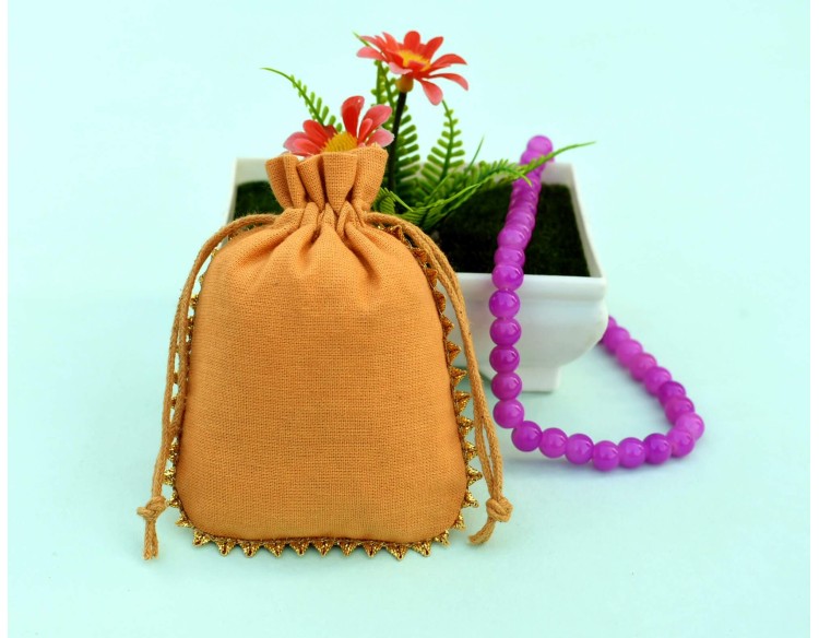 Yellow Cotton Drawstring Wedding Favor Bags | Custom Jewelry Pouches With Logo 