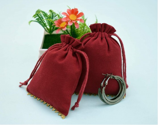 Maroon Personalized Favor Bags | Custom Jewelry Pouches