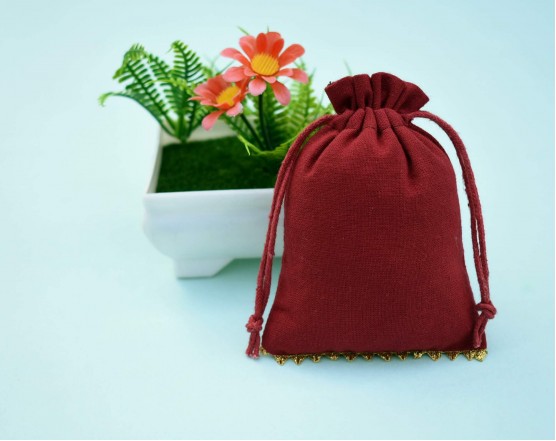 Maroon Personalized Favor Bags | Custom Jewelry Pouches