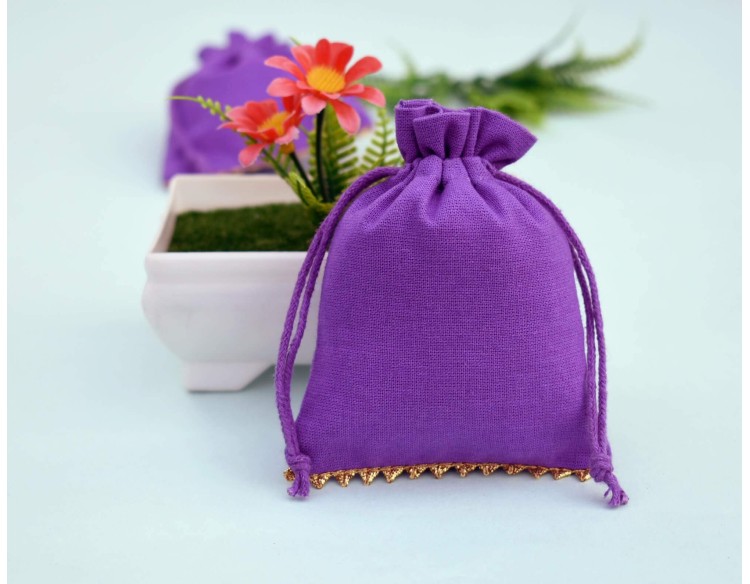 Designer Purple Custom Jewellery Pouches With Logo | Personalized Favor Bags