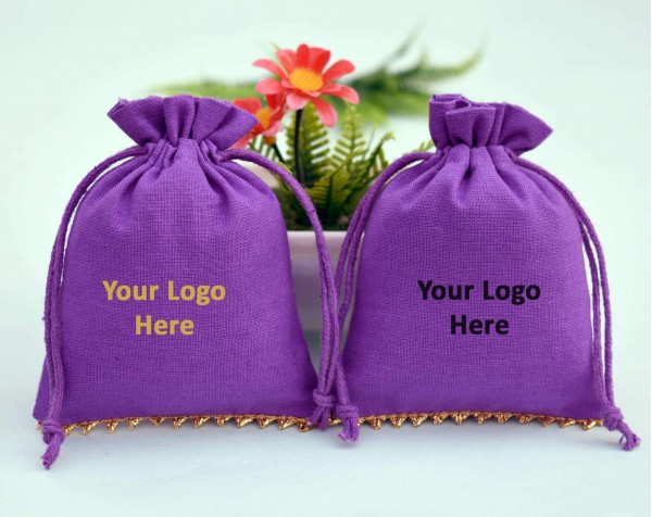 Designer Purple Custom Jewellery Pouches With Logo | Personalized Favor Bags